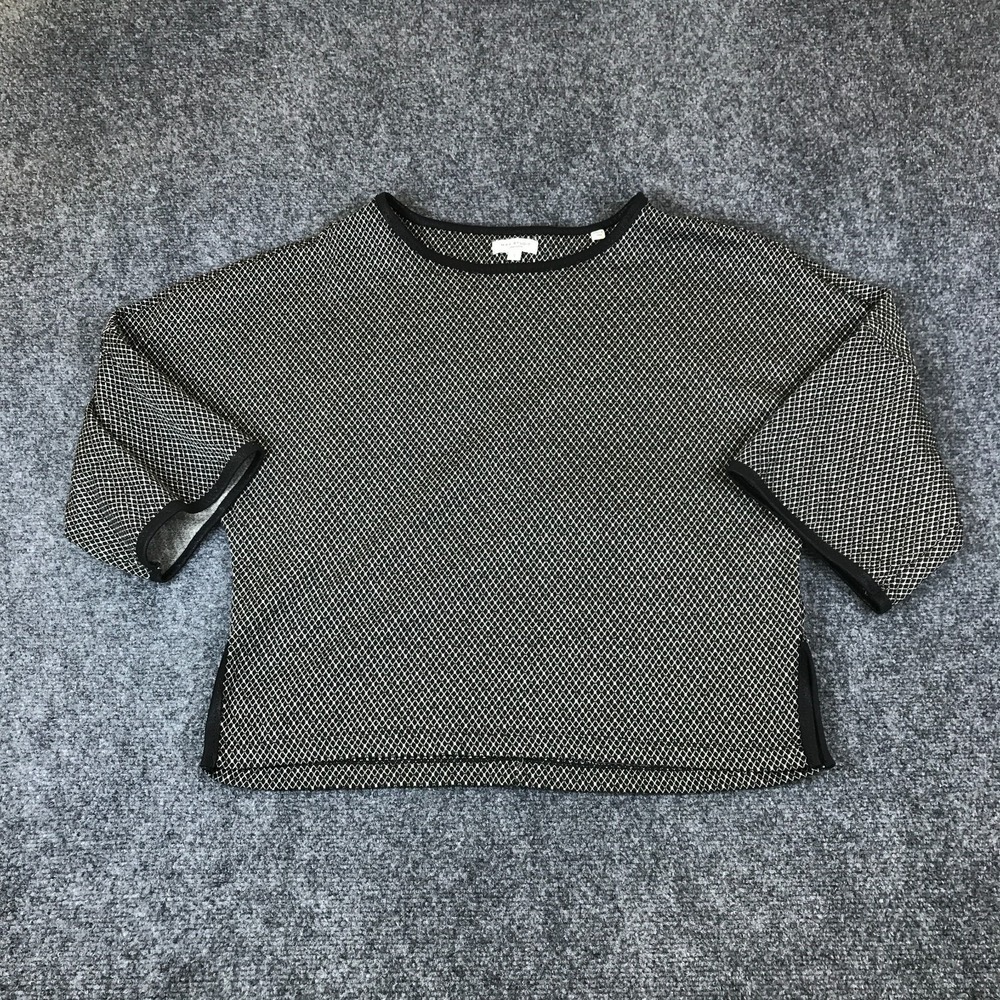 Max Studio London Top Womens Small Black White Diamond Knit Stretch 3/4 Sleeve
